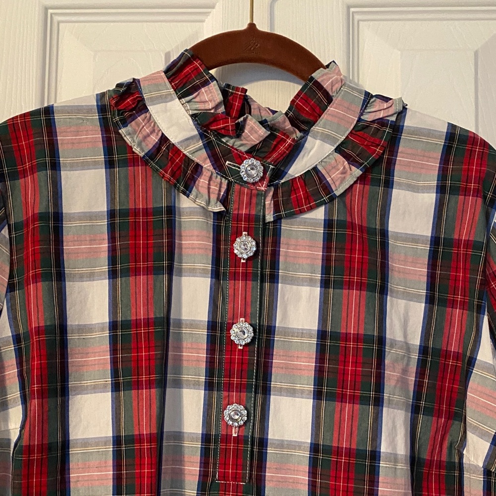 NWT St John’s Bay Red and Green pop over  Plaid Blouse